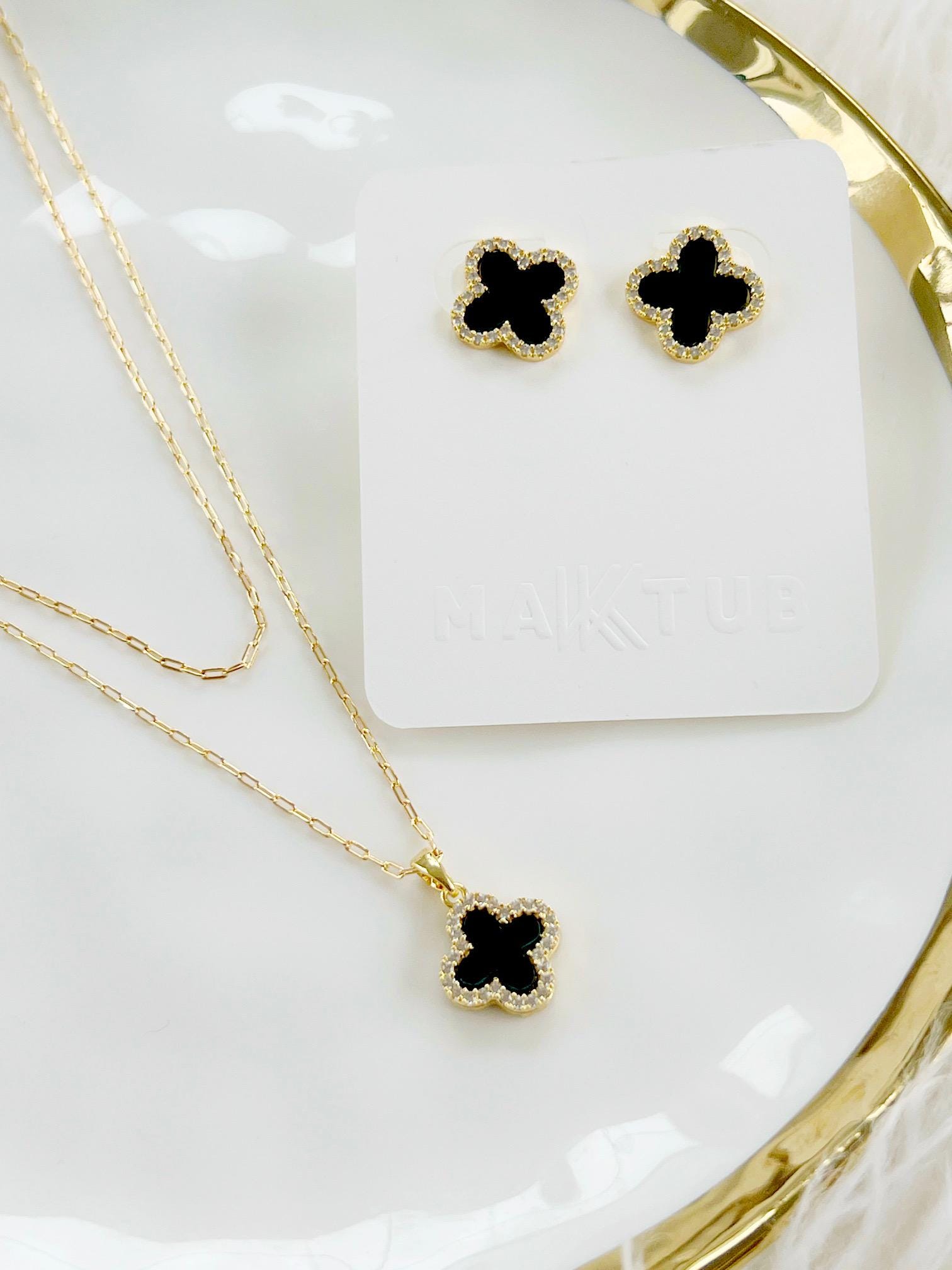 【alice in w】　クローバーネックレスとイヤリングのセット alice in w】 クローバーネックレスとイヤリングのセット Clover