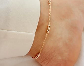 18K Gold Filled Beaded Anklet | Dainty Gold Anklet, Minimalist Ball Chain, Everyday Jewelry, Layering Anklet