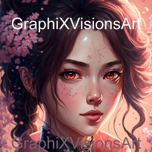 Cute anime girl cherry blossom DIGITAL PRINT