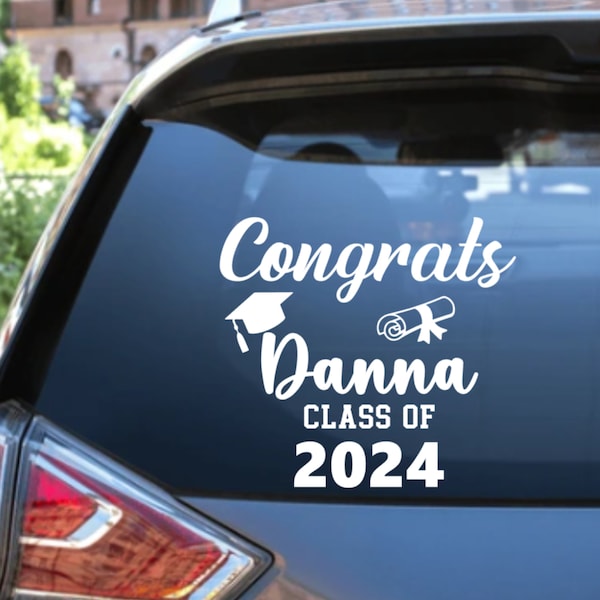 Custom Graduation Vinyl Decal, car sticker, graduation decals, congrats class of 2024 decal, graduation name decals, class of 2024 gift