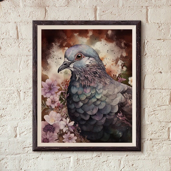 Imprimable Art Pigeon Portrait Pigeon Art Pigeon Art numérique amateur de pigeons Decor Pigeon impression d'art Téléchargement numérique instantané