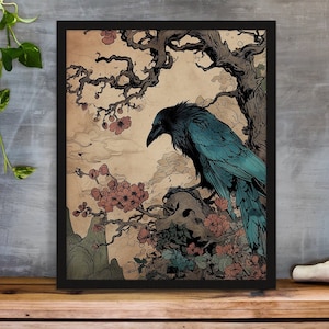 Crow gift for him Corvus art decor Raven giclee gift for her Raven wall art decor gift Digital crow physical art