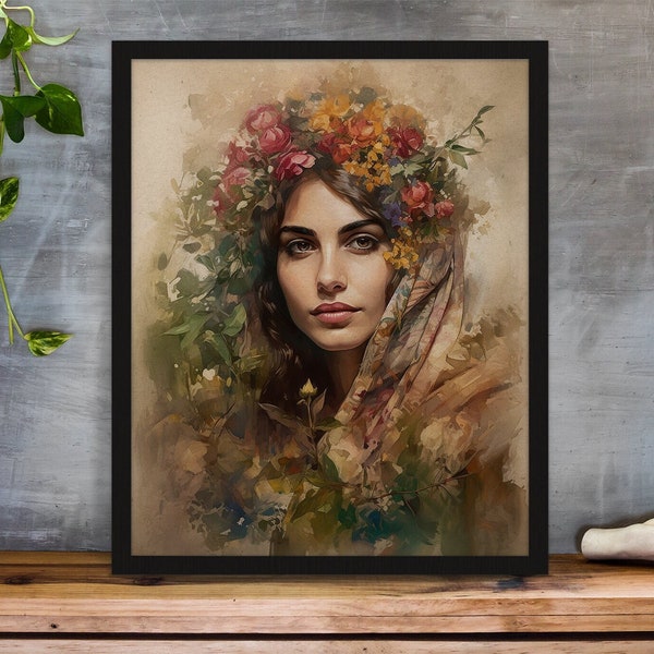 Digital Persian Art Beautiful Women Deco Middle Eastern Art Print Instant Watercolor Digital Download