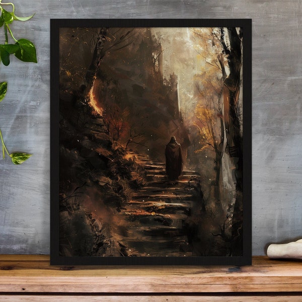 Printable spooky gift for her Oil scary decor gift for him Abstract landscape gift for mom Oil ancient ruins art