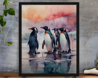 Penguin art gift for her Penguin art print Penguin wall art decor Penguin lover gift digital download