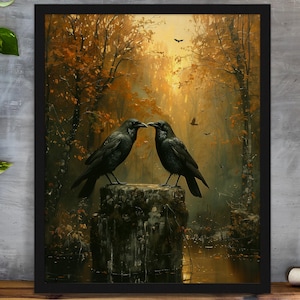 Crow gift for him Dark crow art print Raven printable gift for her Corvus art decor Crow instant digital art
