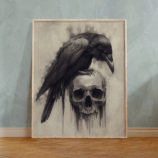 Oil crow decor gift for him Corvus art decor for her Raven printable gift for him Oil crow art