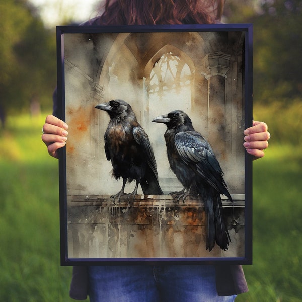Architecture crow gift for her Corvus art decor for him Moody Raven Wall Art Raven printable gift for him