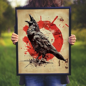 Crow gift for her Dark crow art print Corvus art decor Raven printable gift for him Crow instant digital art