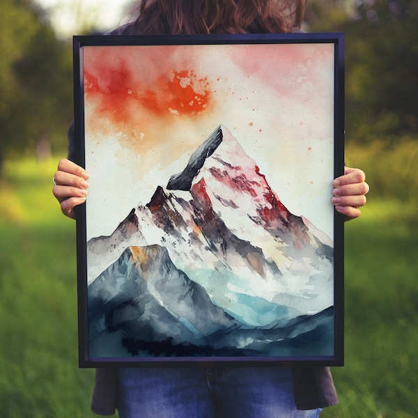 Mt Everest Art Print Majestic Forest Art Mount Everest Print Instant Mountain Artwork Digital Download