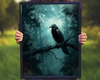 Crow gift for him Dark crow art print Corvus art decor Raven printable gift for her Crow instant digital art