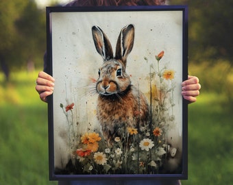 Rabbit decor gift for him Hare wall art gift for her Bunny art print Giclee bunny art print gift