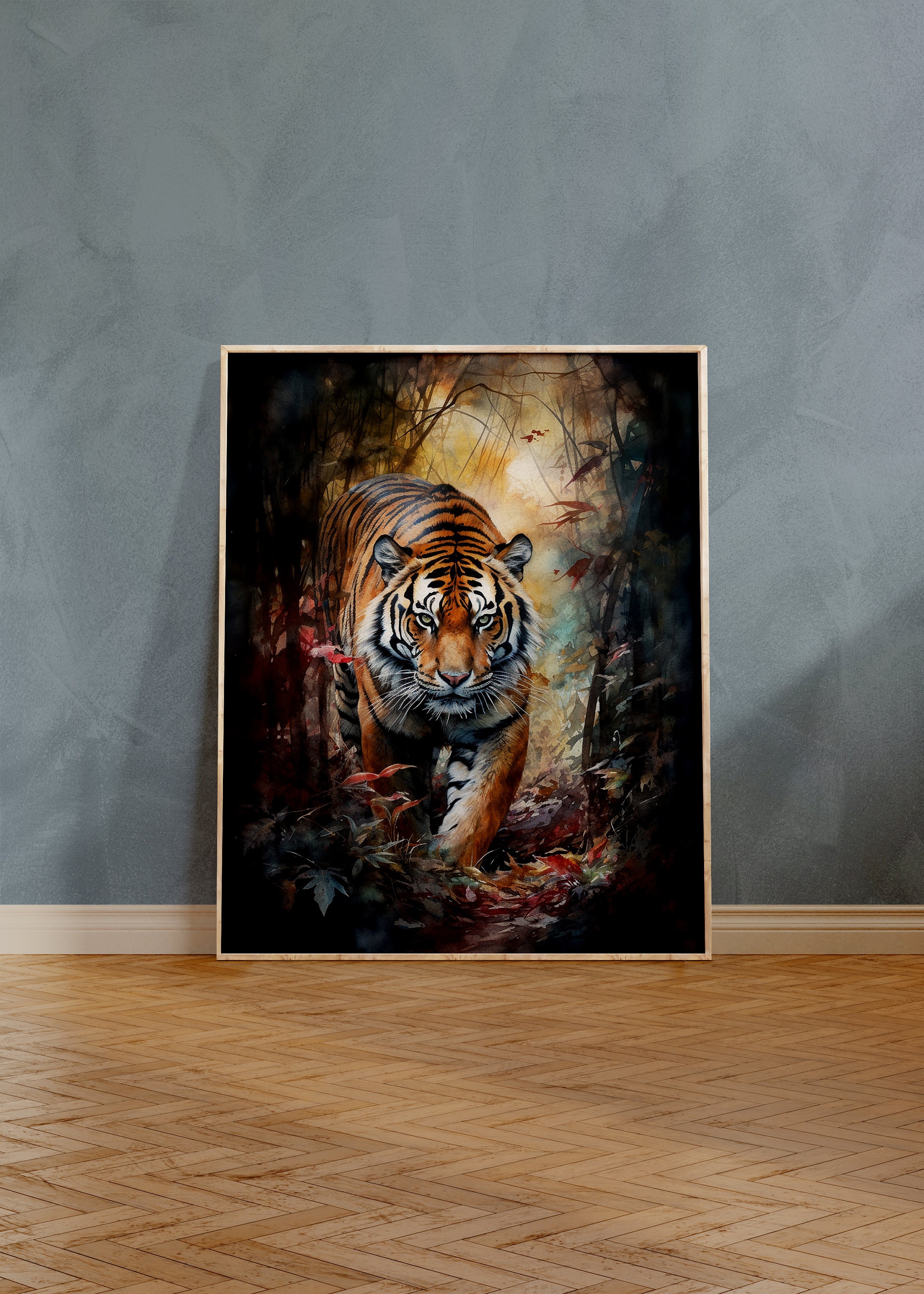 Bengal Tiger Digital Art Wild Cat Art Print Dark Jungle Art Instant ...