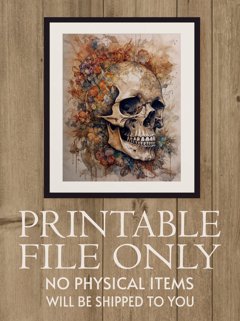 Flower Skull Print Dark Aesthetic Skull Instant Print Skull Printable ...
