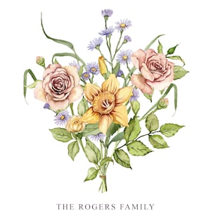 Naissance fleur bouquet de famille impression numérique personnalisé cadeau fête des mères antique maison art cadeau grand-mère Floral portrait de famille image 10