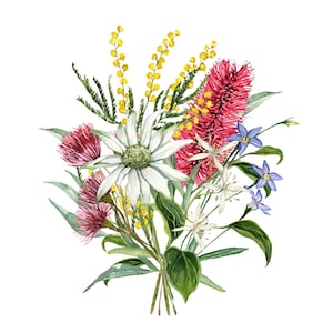 Australian Native Birth Flower Print with names – Custom Family Bouquet – Personalized Digital Floral Gift for Mum, Grandma, Nursery Decor
