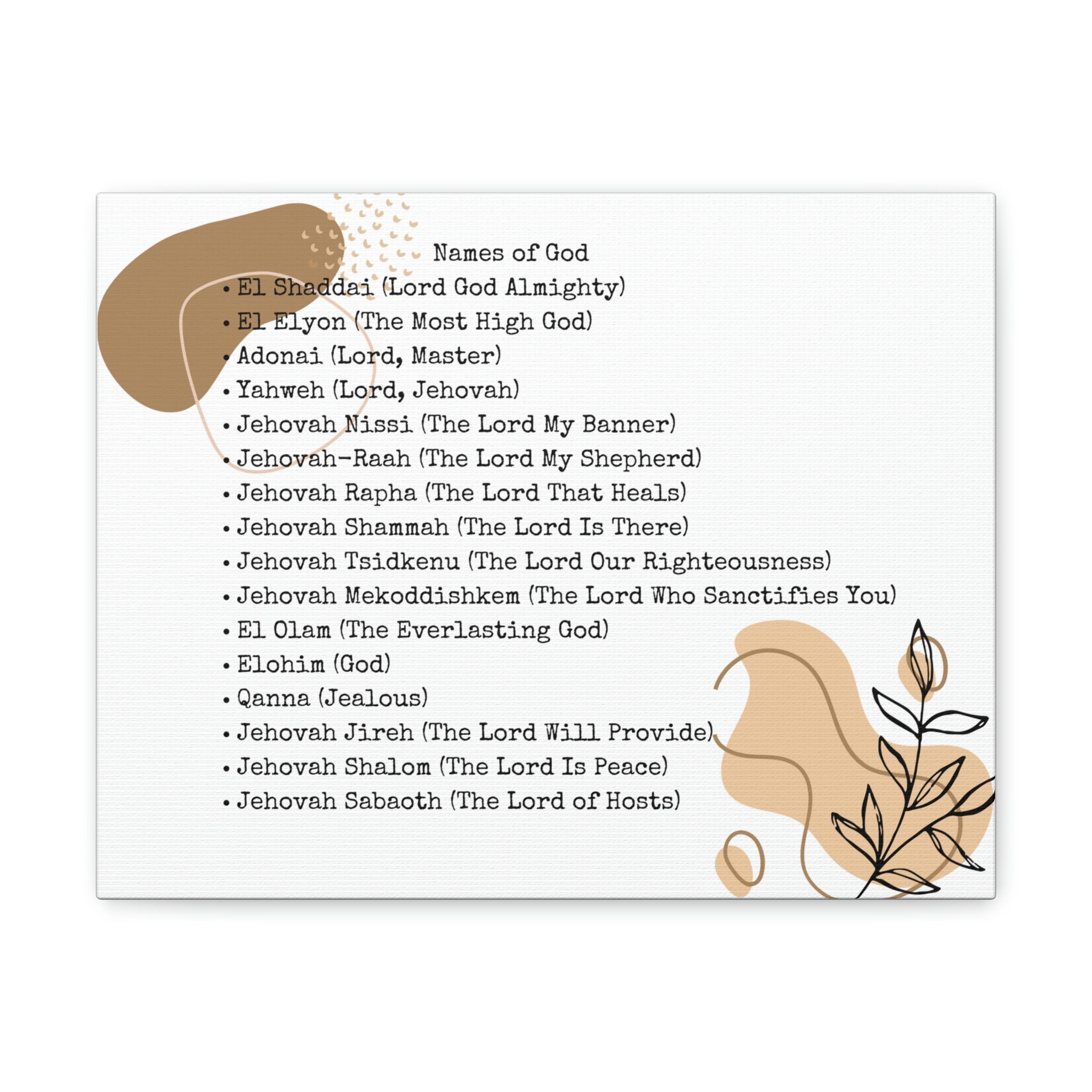 Names of God Canvas Gallery Wraps Neutral Wall Art Religious Wall Art ...