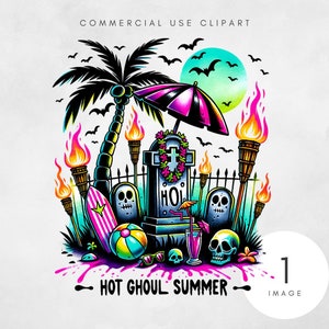 Hot Ghoul Summer PNG, Funny Summer Skeleton Clipart, Sassy Skeleton Sublimation Design, Summer Vacation UVDTF File, Trendy Pastel Goth Png