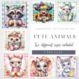 Cute Animal Mouse Pad Sublimation Design Cute Mousepad PNG Baby Cow with Sunflower Coffee Sublimation File Digital Download Bundle
