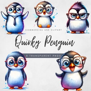 Lindo pingüino con gafas, imágenes prediseñadas de animales brillantes y coloridos, perro divertido, descarga digital, diseños de zorros gruñones, felices y tristes, archivos para uso comercial