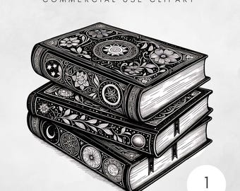 Stacked Books Clipart PNG, Vintage Floral Clipart for Crafting, Digital Downloads, Book Lover Decor