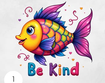Rainbow Scale Fish PNG Reading Teacher shirt Design Book Reader Sublimation Design Rainbow color fish Digital Download Be Kind Teacher Shirt
