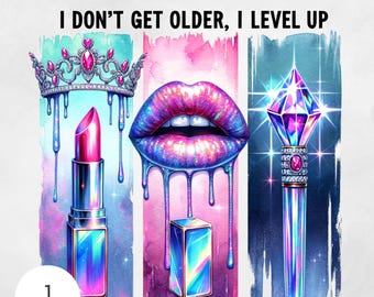 Ik word niet ouder, ik ga een niveau omhoog png Birthday Queen digitale download verjaardag diva clipart instant download kunst mode meisje glamoureuze verjaardag