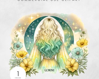 Gemini Zodiac PNG, High-Resolution Clipart, Astrology Design, Custom Digital Download for May to June Birthday Celebrations Elegant Graphic