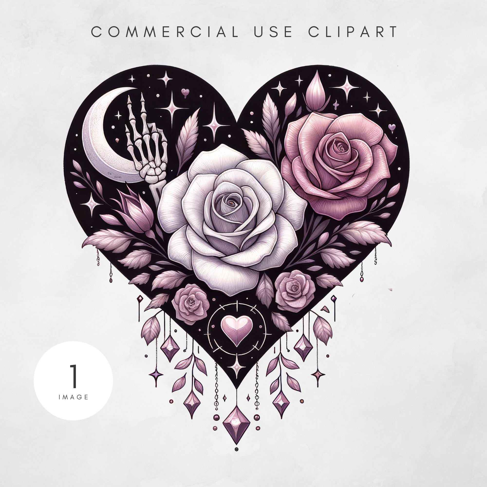 Skeleton Heart Hands PNG Gothic Floral Blush Pink Heart Digital