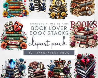 Book Stack Clipart PNG Pack Tarot Card Books png bookish png fantasy book tarot reading png romance book png Book Lover Sublimation Design