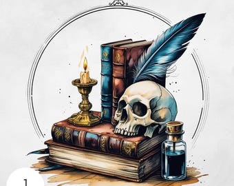 Dark Academia Bookish PNG Gothic Book Clipart Book Lovers Digital Download for Journals, Fantasy Stickers Aesthetic Art Graphics Sublimation