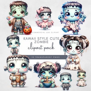 Frankenstein PNG Kawaii Zombie Digitales Design für Kinder-Halloween-Party Einladungen Dekor Monster Clipart Spooky Sublimation