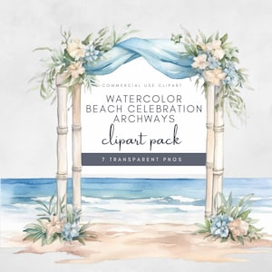 Arco de praia em aquarela Clipart Arquivos PNG Boho Arco de casamento Praia Aniversário Design digital Ótimo para elemento de convite de casamento e aniversário