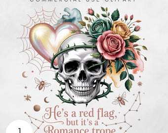 Book Boyfriend PNG Cute Digital Sticker Bookish Quote Reading Aesthetic Instant Download Perfect for Book Lovers Gothic Skull Floral Design