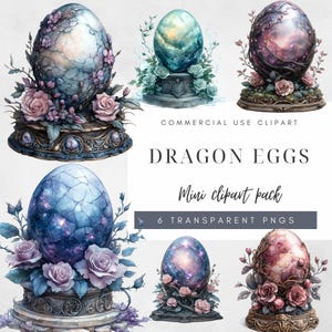 Dragon Egg Clipart Watercolor Baby Dragon PNG Fantasy Illustrations Digital Download, Commercial Use  Magical Floral Dragon Eggs Sublimation