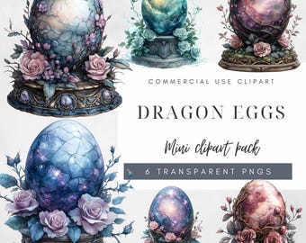 Dragon Egg Clipart Watercolor Baby Dragon PNG Fantasy Illustrations Digital Download, Commercial Use  Magical Floral Dragon Eggs Sublimation