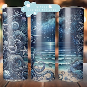 Sea Witch Tumbler Wrap, Dark Siren Ocean 20 Unzen Skinny Sublimationsbecher Design, Night Beach Seashell Mermaid Scale Tumbler Wrap
