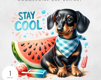 Bassotto estivo PNG, adorabile arte Doxie, stampa a sublimazione, download digitale, regalo per mamma cane, design carino per maglietta