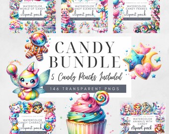 Candy-themed Elements Bundle PNG Clipart Bright and Fun images Transparent background Watercolor Sweet Candy Party Sweet Clipart Value Pack