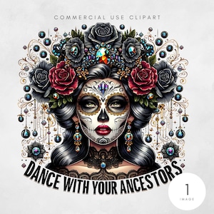 Sublimación PNG de mujeres del Día de los Muertos, baila con tus antepasados, esqueleto gótico, vaso celestial, diseño de bruja espeluznante para camisetas, bolsa de mano