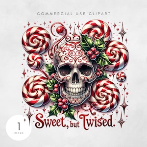 Lustiger Weihnachtsschädel PNG Sublimation Design Candy Cane Sublimationsgrafik Süß aber verdreht PNG Weihnachten Sofortiger Download Tragetasche TShirt