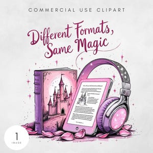 Audiobook E-Reader PNG Still Reading Cute Trendy Digital Download for Book Lovers Sticker PNG Fairytale Aesthetic Design Booktok Reader Gift