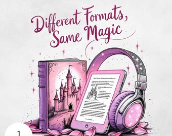 Audiobook E-Reader PNG Still Reading Cute Trendy Digital Download for Book Lovers Sticker PNG Fairytale Aesthetic Design Booktok Reader Gift
