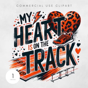 Mi corazón está en la pista y el campo PNG Diseño de camiseta para el día de la carrera de cross country Diseño de sublimación para mamá corredora con corazón de leopardo Descargar archivo