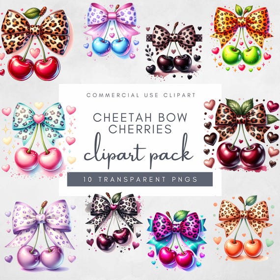 Cherry and Cheetah Clip Art Pack 10 Fun Leopard Print Coquette PNG Sublimation Design Coquette Cherry Digital Download PNG Instant Download