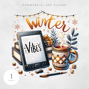 Winter Vibes, Winter Basics Ereader PNG Buchliebhaber Sublimationsdesign Download UVDTF Shirt Aufkleber png Lese Bougie Boojee Design