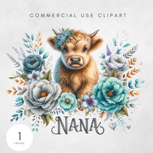 Nana Highland Cow Png, Png Png, Design mignon en sublimation de vache grand-mère, Vache Nana Mama Png, Cadeau Png pour la fête des mères pour grand-mère, décoration de famille