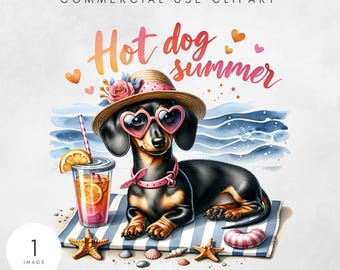 Bassotto estivo PNG, adorabile arte Doxie, stampa a sublimazione, download digitale, regalo per mamma cane, design carino per maglietta