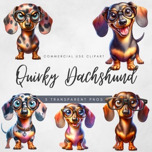 Dackel in Gläsern PNG helle und bunte Tiere Lustiger Hund Clipart Digitaler Download Mürrische glückliche traurige Hund Designs Dateien für kommerzielle Nutzung
