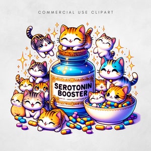 Fichier PNG chat booster de sérotonine, fichier PNG de Tshirt graphique maman chat, conception de sublimation d’amant de chat, conception numérique de chemise de pilules heureuses